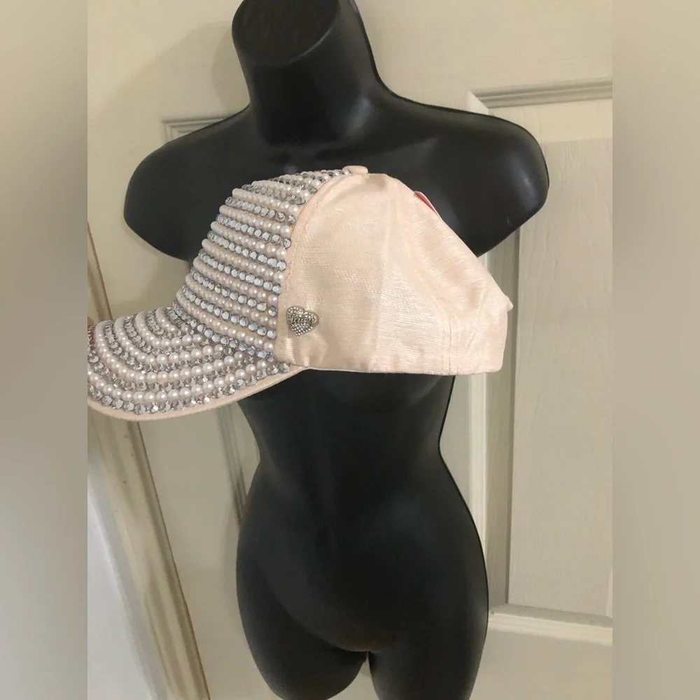 Juicy Couture light pink champagne shimmery pearls and crystals baseball cap new
